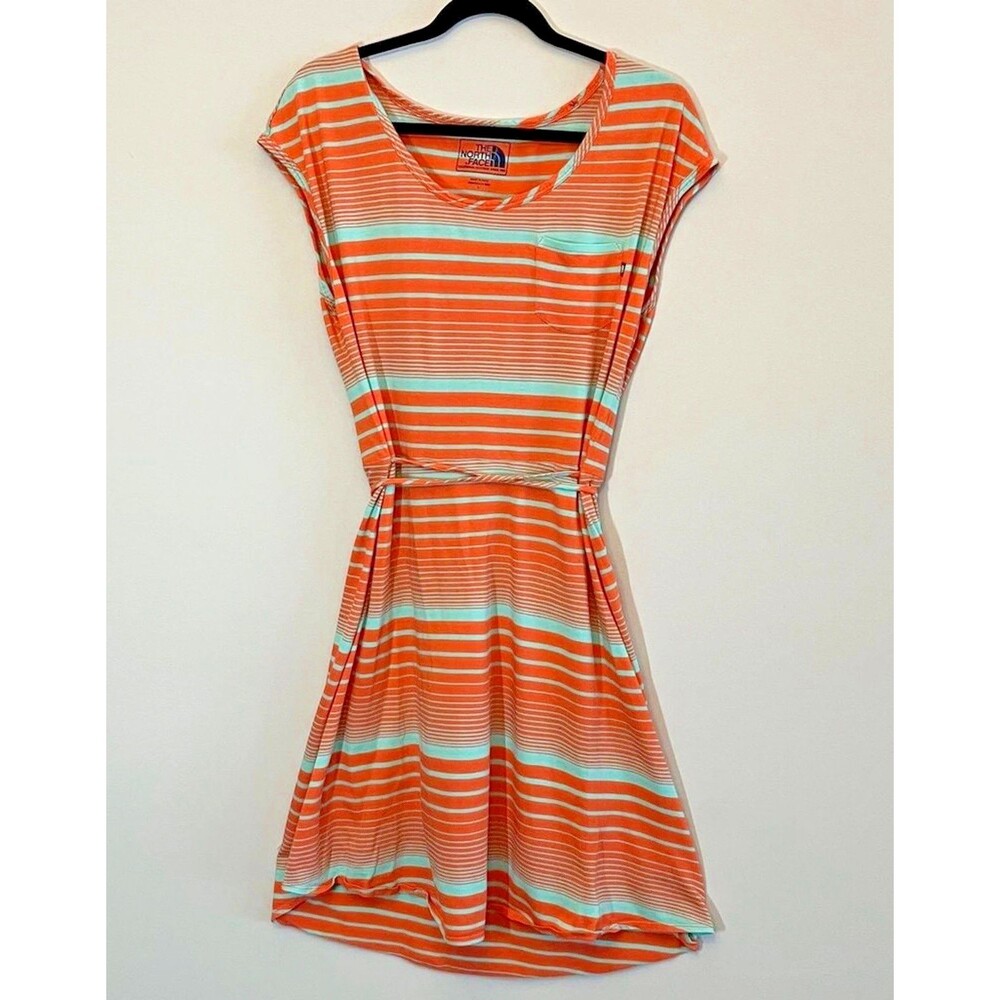 The North Face Women’s Orange & Mint Green Kambra Midi Dress Tie Waist Sz Large